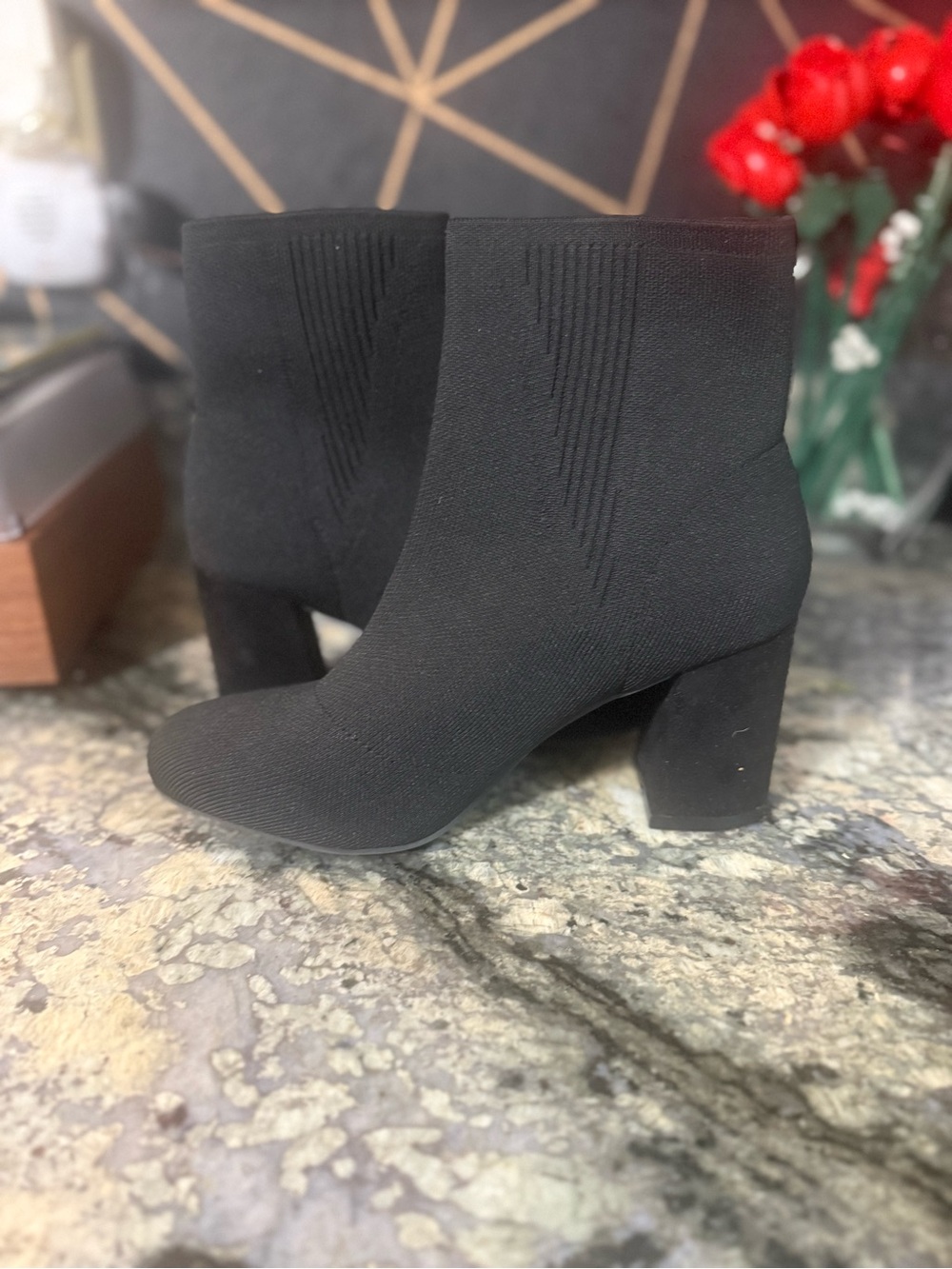 MIA Black Knit Block Heel Ankle Booties